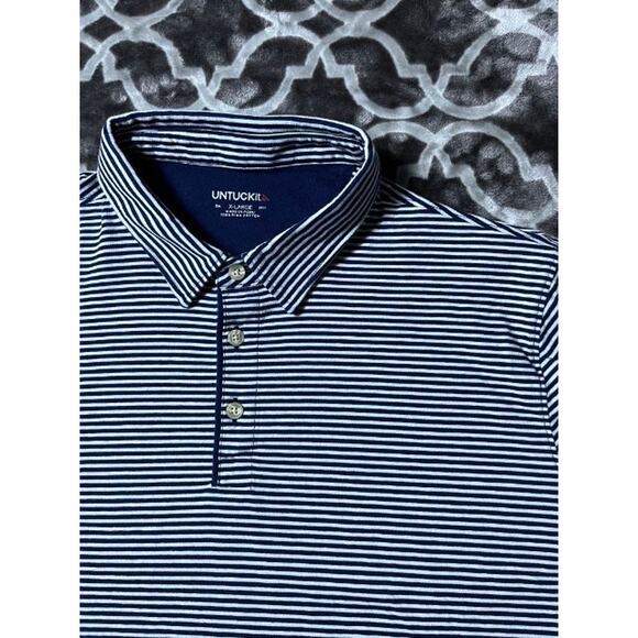 UNTUCKit Polo Mens Extra Large XL Striped Blue & White Soft Pima Cotton - Picture 1 of 6